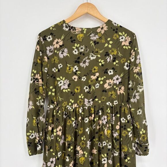 Madewell Cinch-Waist Tiered Midi Dress Sz XS Green Floral Peasant Boho - Picture 8 of 12